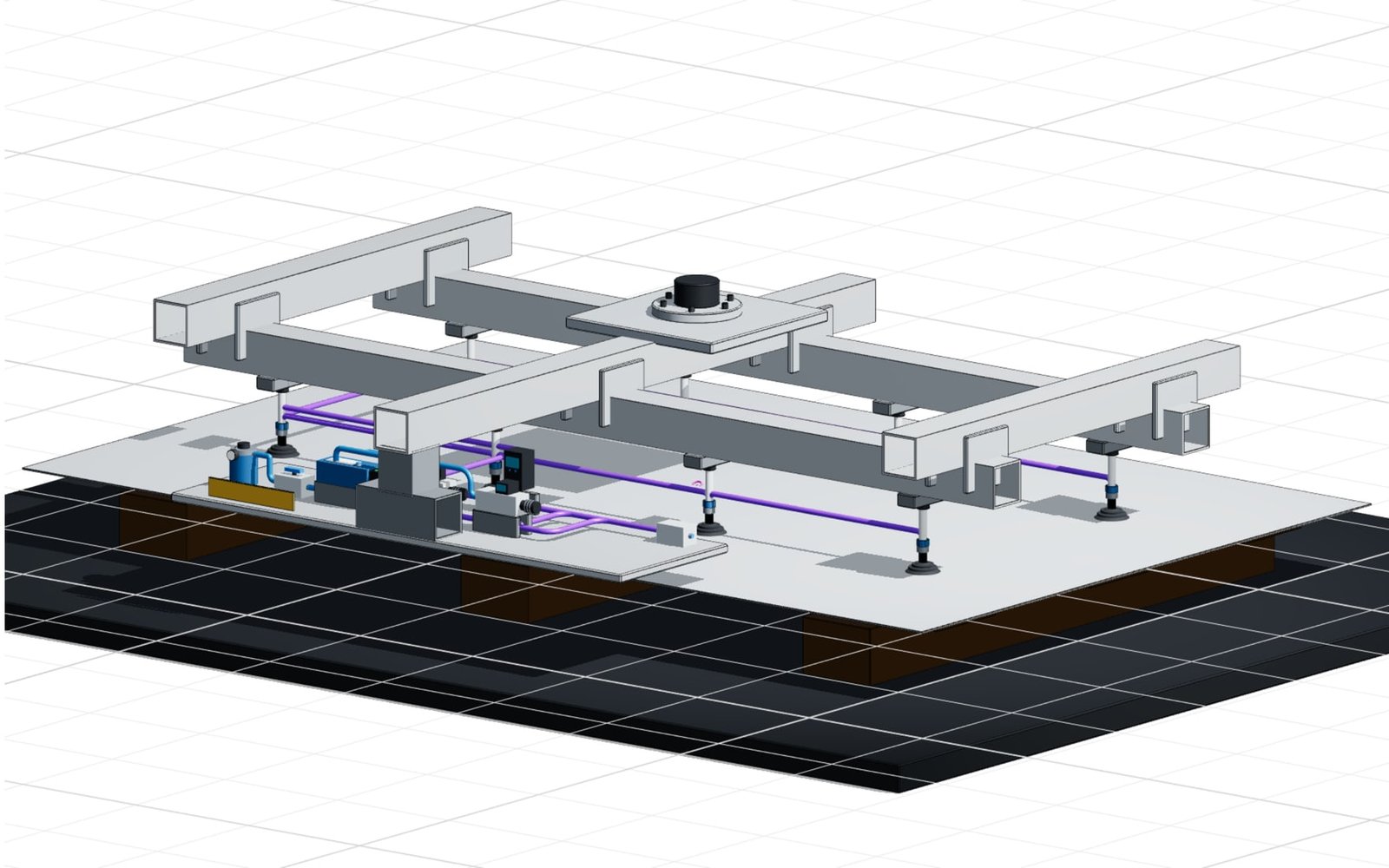 Configured vacuum handling crossbeam with suction cup grid and vacuum generation