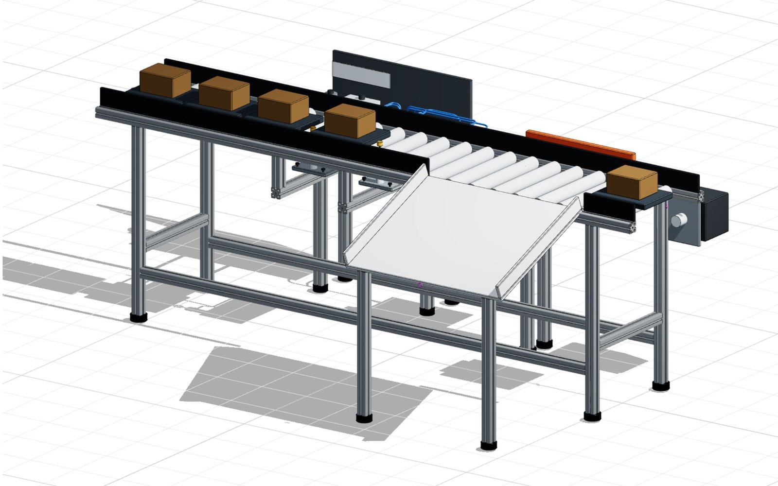 Configured conveyor section with a pneumatic singulator and diverter